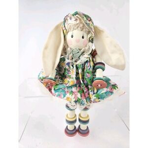 Vintage Rabbit Button Spool Baby Doll Easter Dandee Wooden Shelf Sitter Folk Art